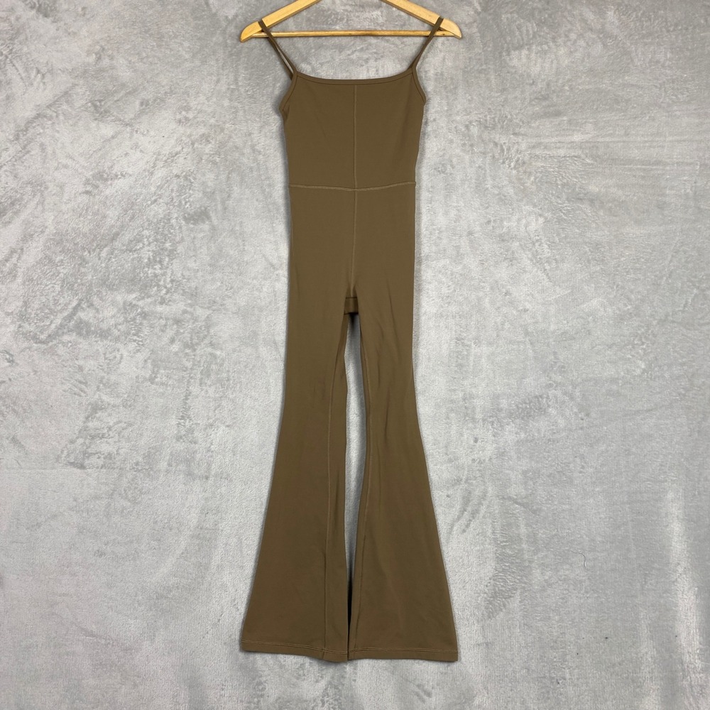 Wilfred Free Freestyle Kick Flare Jumpsuit XS Olive Brown Flare Leg Athletic